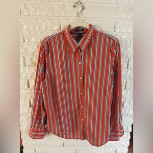 Chaps Orange and Blue Striped Button Down Shirt